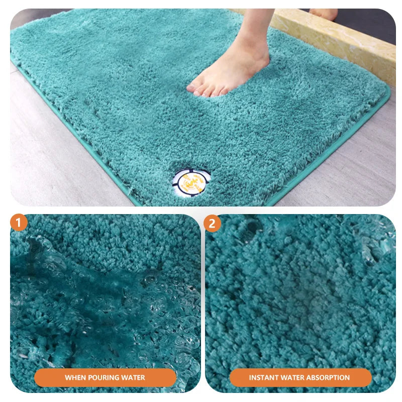 Water Absorbtion Anti-Slip Bath Mat Thickened Bathroom Carpet Long Hair Floor Mat Machine Washable Toilet Mat Fluffy Bat