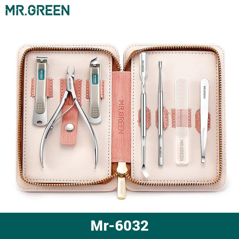 MR.GREEN Manicure Set Pedicure Sets Nail Clippers Tools Stainless Steel Professional Cuticle Cutter Travel Case Kit 7Pcs/Set For