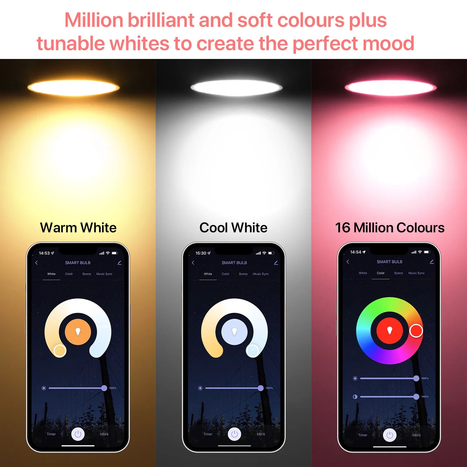 2pcs Smart Light Bulb B22 Bayonet 220V Colour Changing Light Compatible with Echo Alexa Google Home 9W RGBCW Bluetooth WiFi