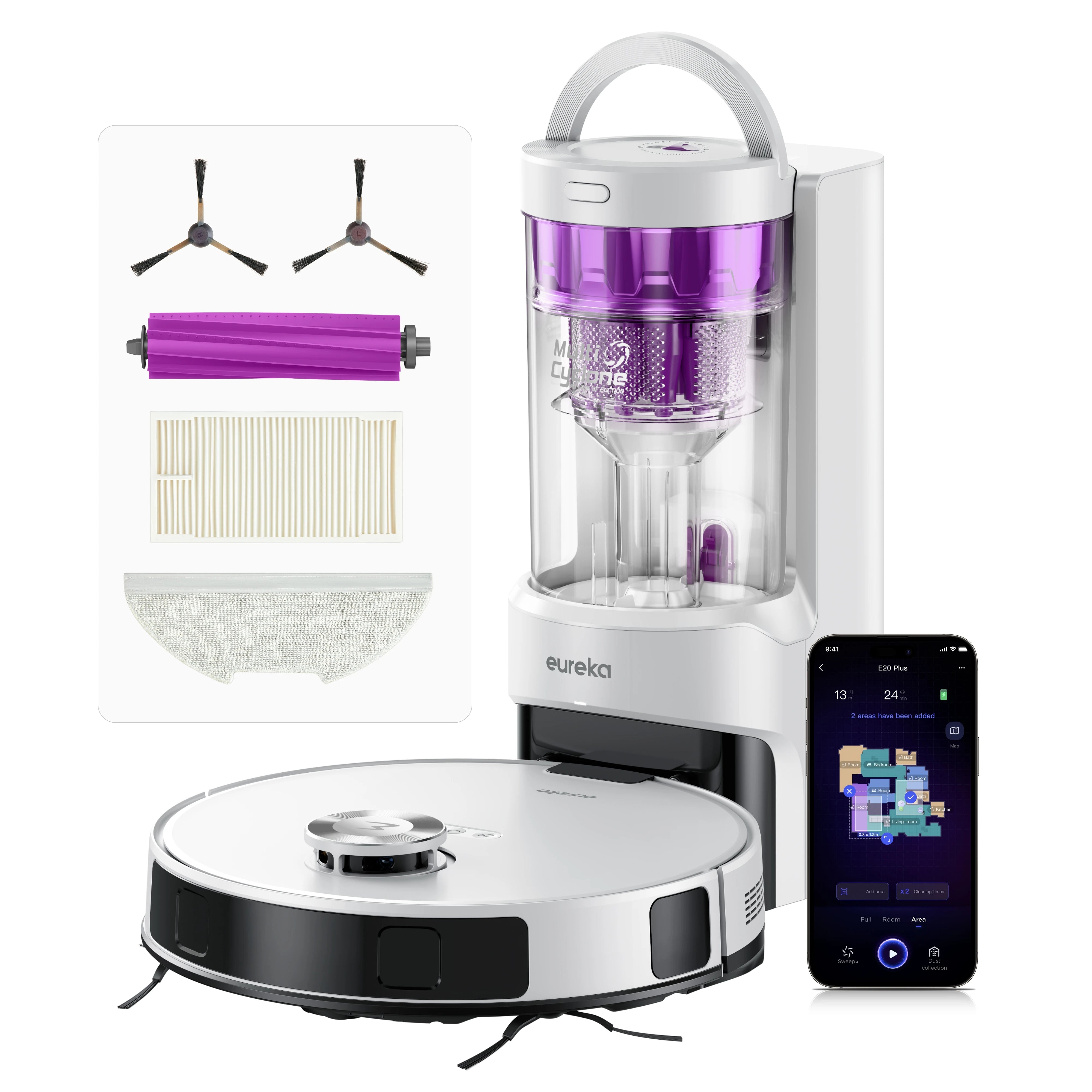 Eureka E20+ 8000 Pa Self-Emptying Robot Vacuum Cleaner, 180 Min Battery Life, DuoDetect AI 3D Obstacle Avoidance