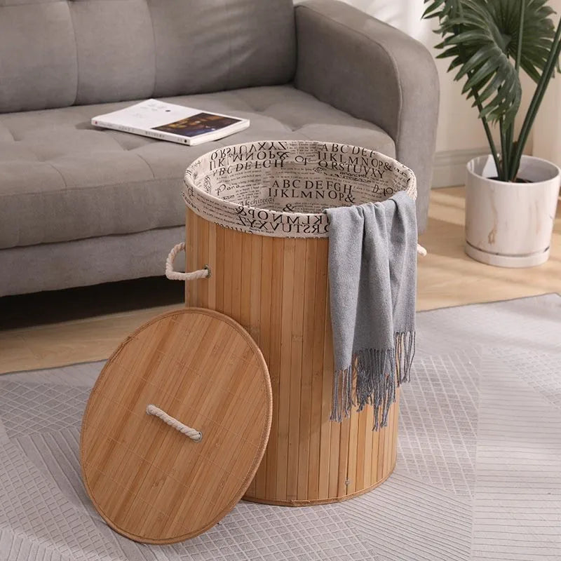 Large Capacity Dirty Clothes Bamboo Woven Storage Basket Foldable Laundry Storage Basket With Lid Handmade Storage Basket ZF345