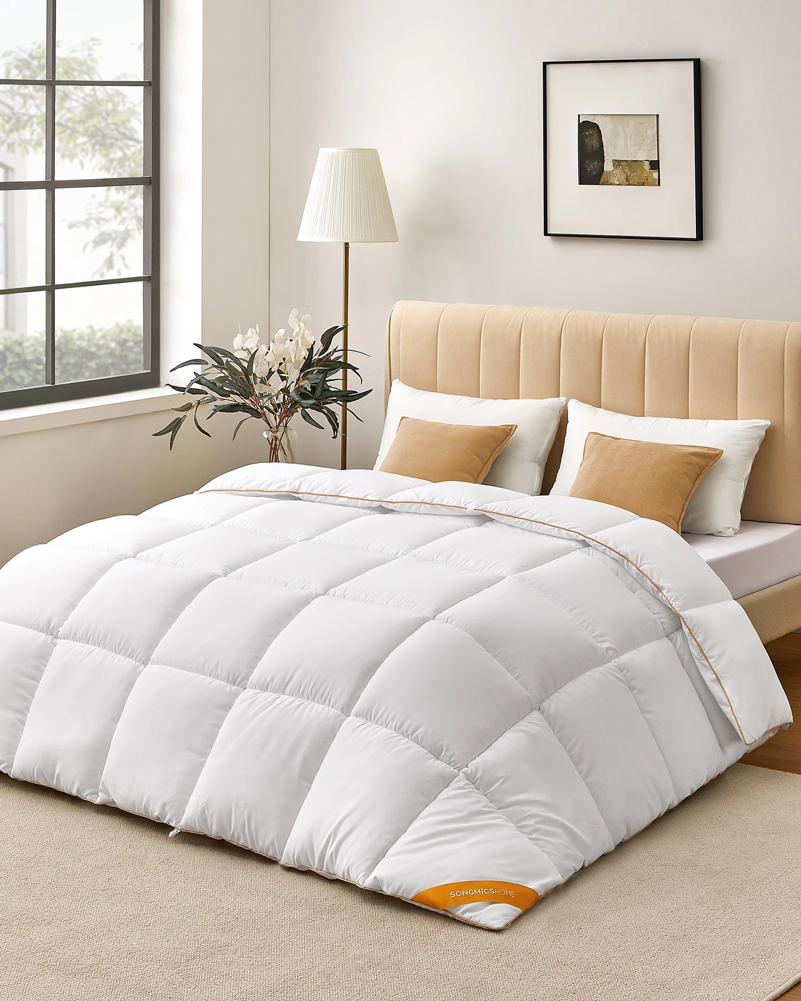 SONGMICS HOME Duvet, 200 x 200 cm Quilt, Quilted Duvet Insert with 8 Loops, 10.5 TOG Comforter, Double Size Duvet Insert