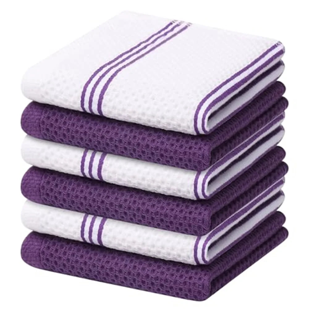 Kitinjoy 4/6pcs Cotton Towel For Kitchen Waffle Weave Stripe Kitchen Towel Absorbent Dishcloth Soft Drying Home Cleaning Cloths