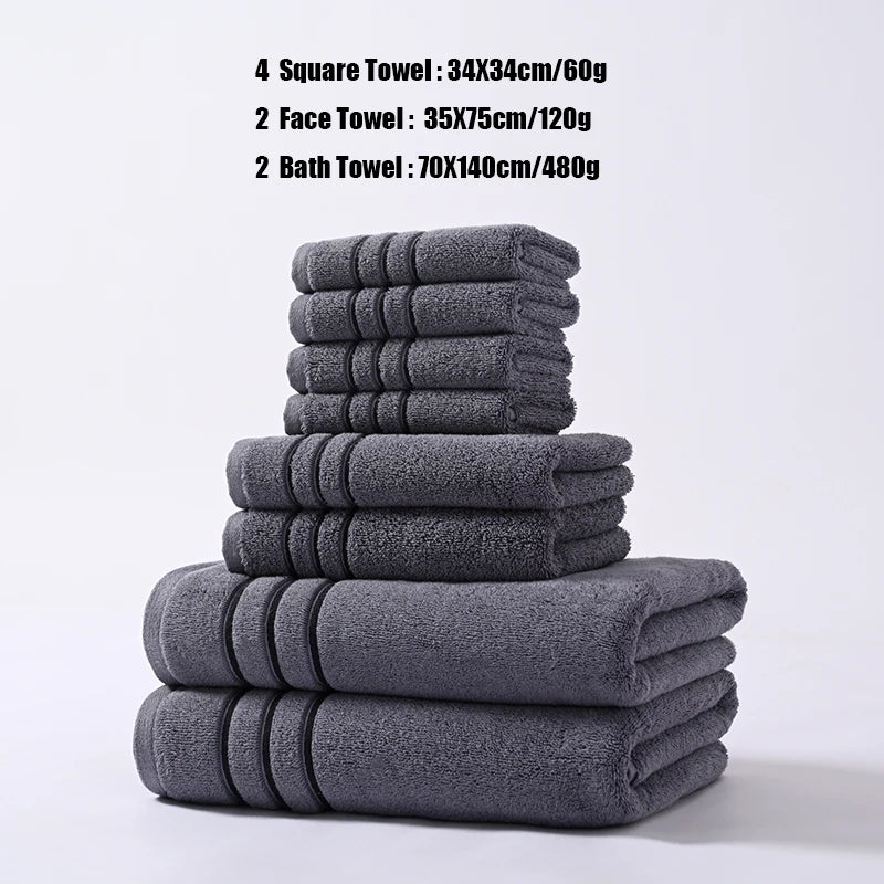 6/8PCS Bath Towel Set Adult Bathroom Cotton Super Absorbent 2 Wash Towel 2 Hand Towel 2 Bath Towel Hotel Spa Beauty Salon Grey