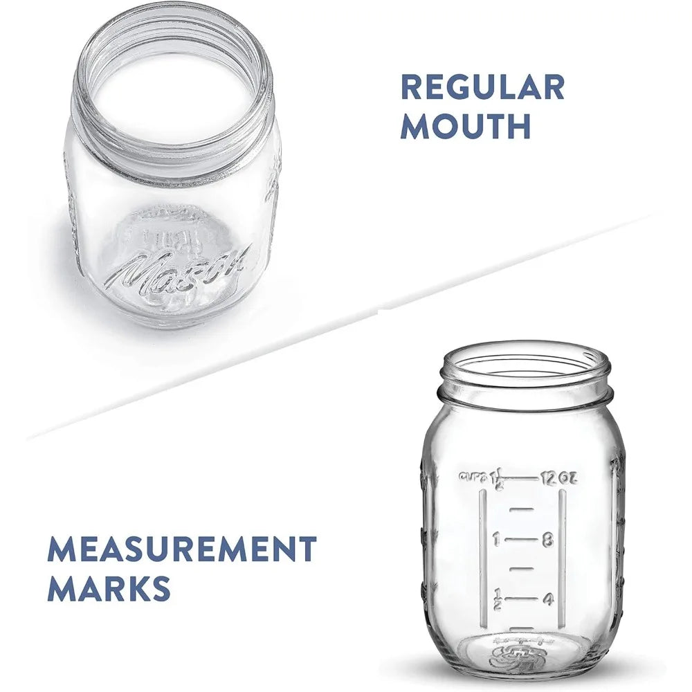 Mason Jars 473ml 6 Pack Regular Mouth Glass Jars with Lid & Seal Bands Airtight Container for Pickling Canning Candles Decor