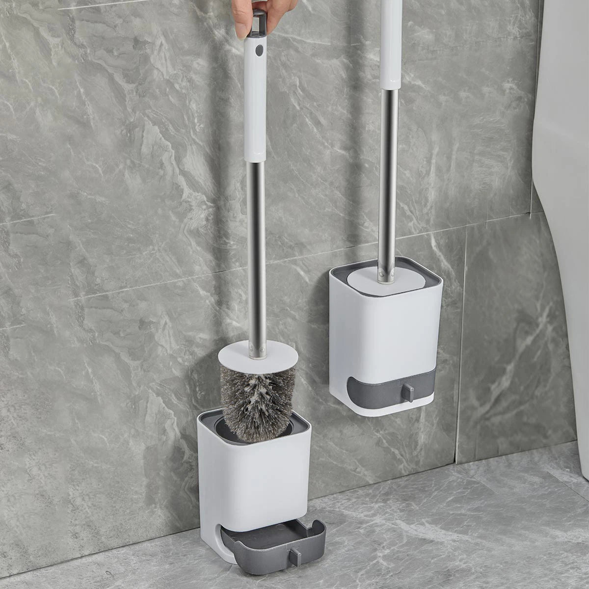 WORTHBUY Long Handle Toilet Brush Plastic Wall Mounted Toilet Cleaning Brush No Dead Corners Bathroom Toilet Cleaner Brush Set