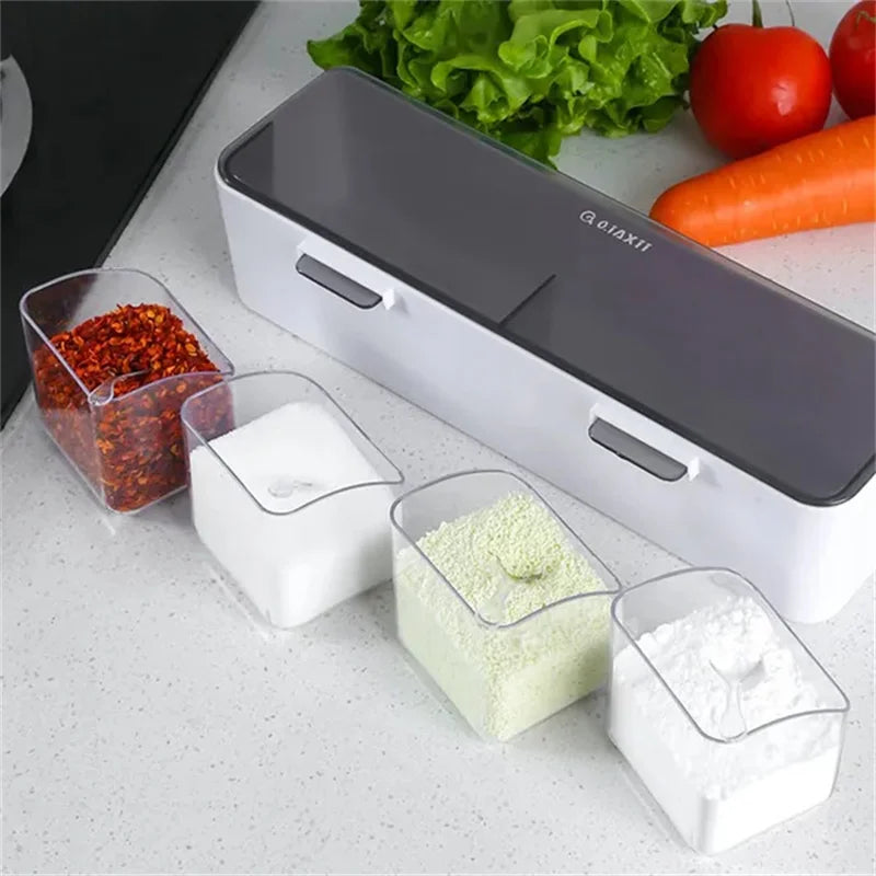4 In 1 Seasoning Box Combination Set Wall-mounted Seasoning Storage Box Sugar Salt Spices Container Organizer Kitchen Supplies