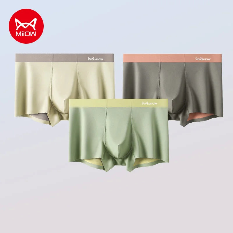 MiiOW 3Pcs Breathable Nylon Men's Panties Seamless Drying Men Underwear Cotton Antibacterial Crotch Man Boxers Mens Underpants