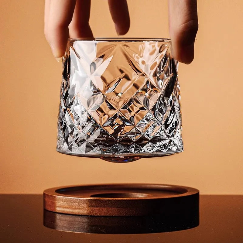 Tumbler Whiskey Glass with Base Crystal Whiskey Glasses Rotating Spinning Wine Brandy Glass Cup Drinkware for Bar Home