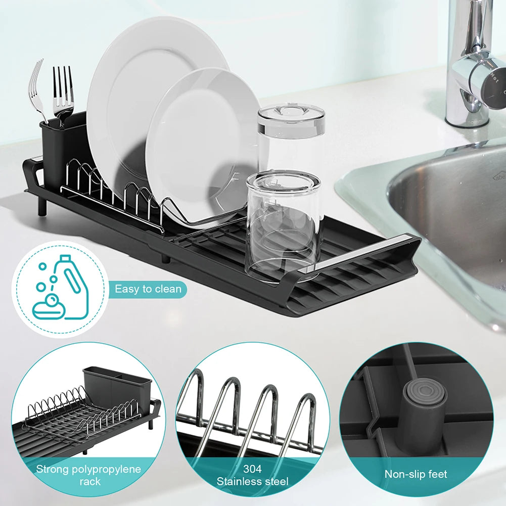 1PCS Dish Drying Rack Kitchen Utensils Drainer Rack With Drain Basket Countertop Dinnerware Organizer Kitchen Storage Rack