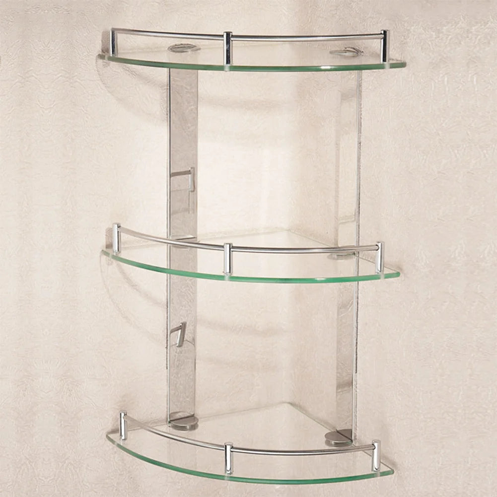 3 Tier Corner Glass Shower Storage Shampoo Holder, 24x24CM