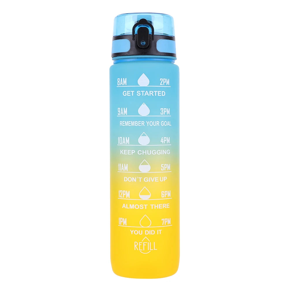 1000ml Frosted Gradient Cup with Handle Sport Water Bottle Large Capacity Time Scale Water Cup for Fitness Yoga