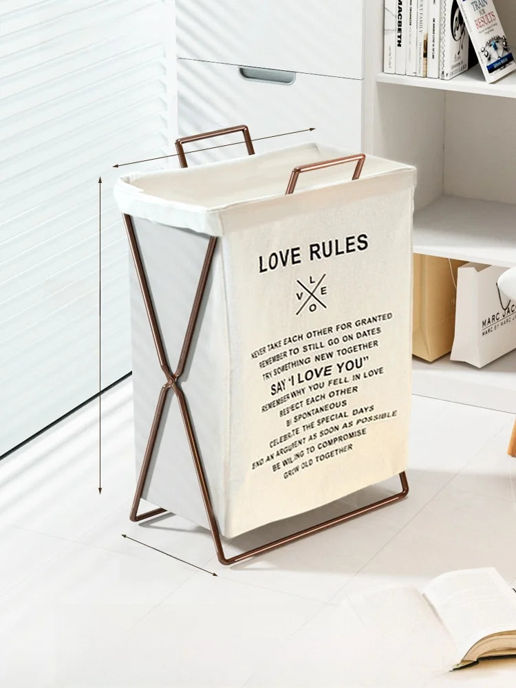 Trendy Foldable Laundry Basket with Lid for Home Batoom Dir Clothes Hamper Iron Material Japanese Sle Storage Basket