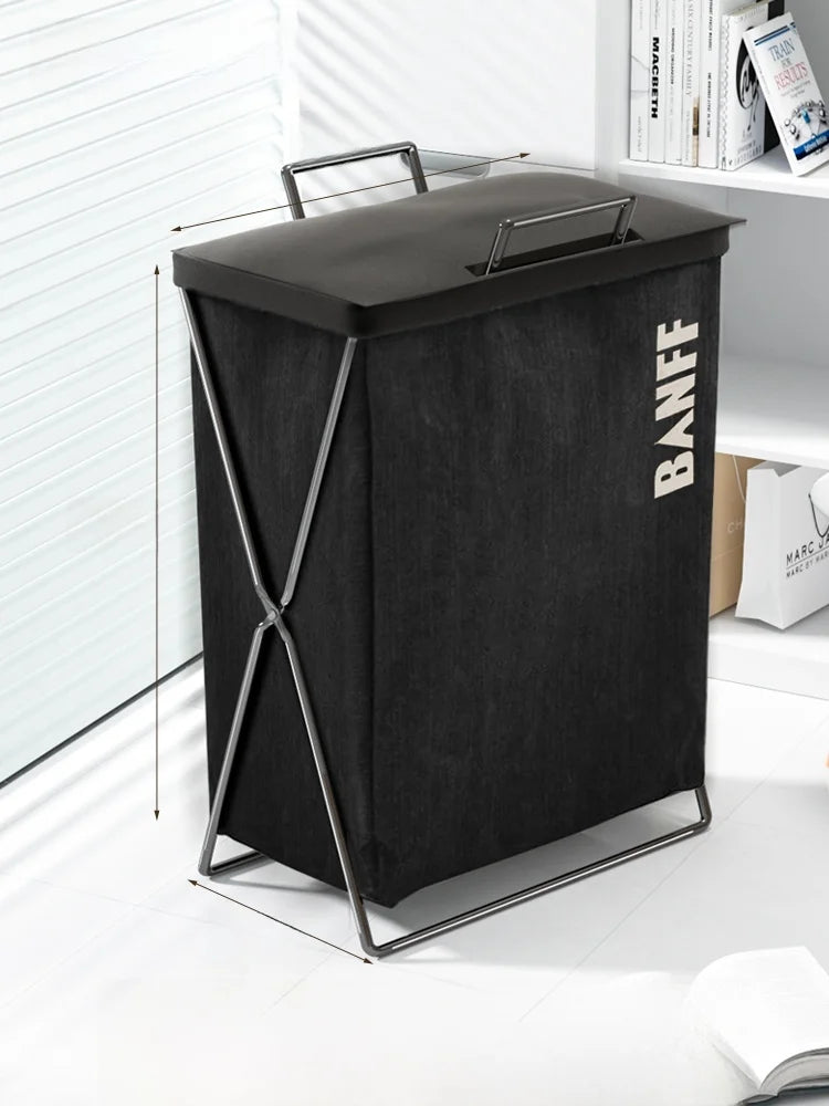 Trendy Foldable Laundry Basket with Lid for Home Batoom Dir Clothes Hamper Iron Material Japanese Sle Storage Basket