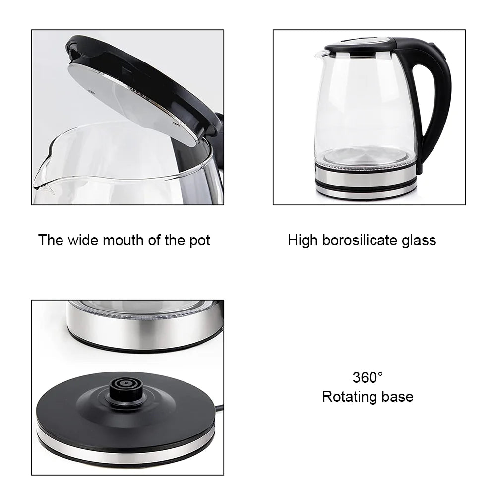 1.8L Electric Kettle Glass Tea Kettle 220V 1500-1800W Water Boiler Home Kitchen water heater,Dry Boiling Protection