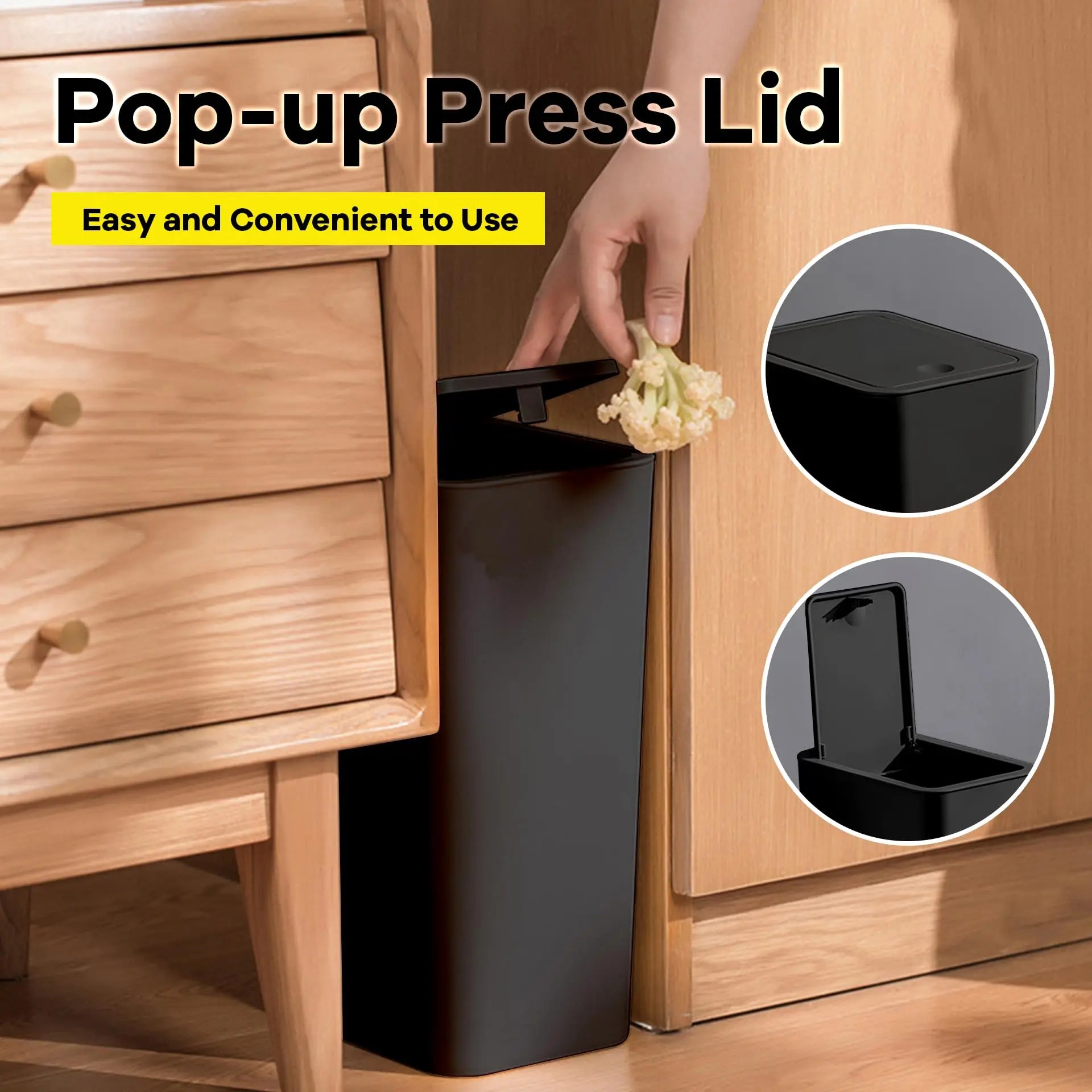 Bathroom Trash Can-10L Small Garbage Can with Press Top Lid for Toilet,Bedroom,Living Room โ Plastic Wastebasket with Pop-up Lid