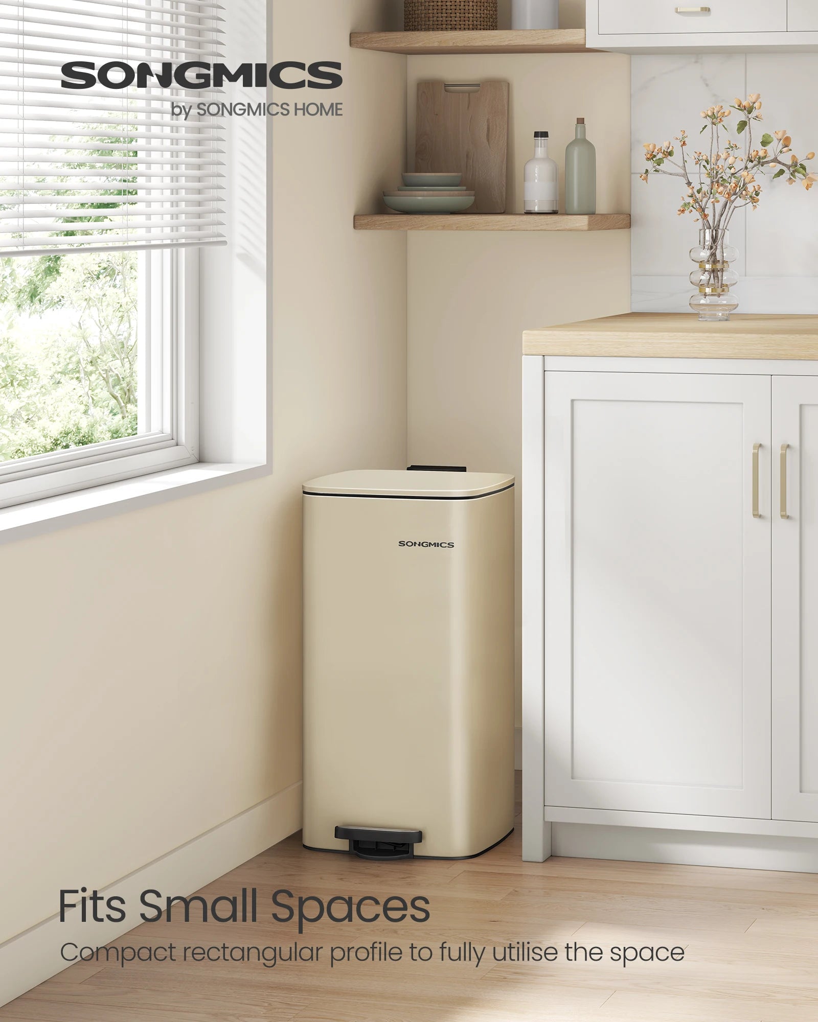 SONGMICS Kitchen Bin, 8-Gallon (30 L) Trash Bin, Steel Pedal Bin, with Inner Bucket, Soft Close