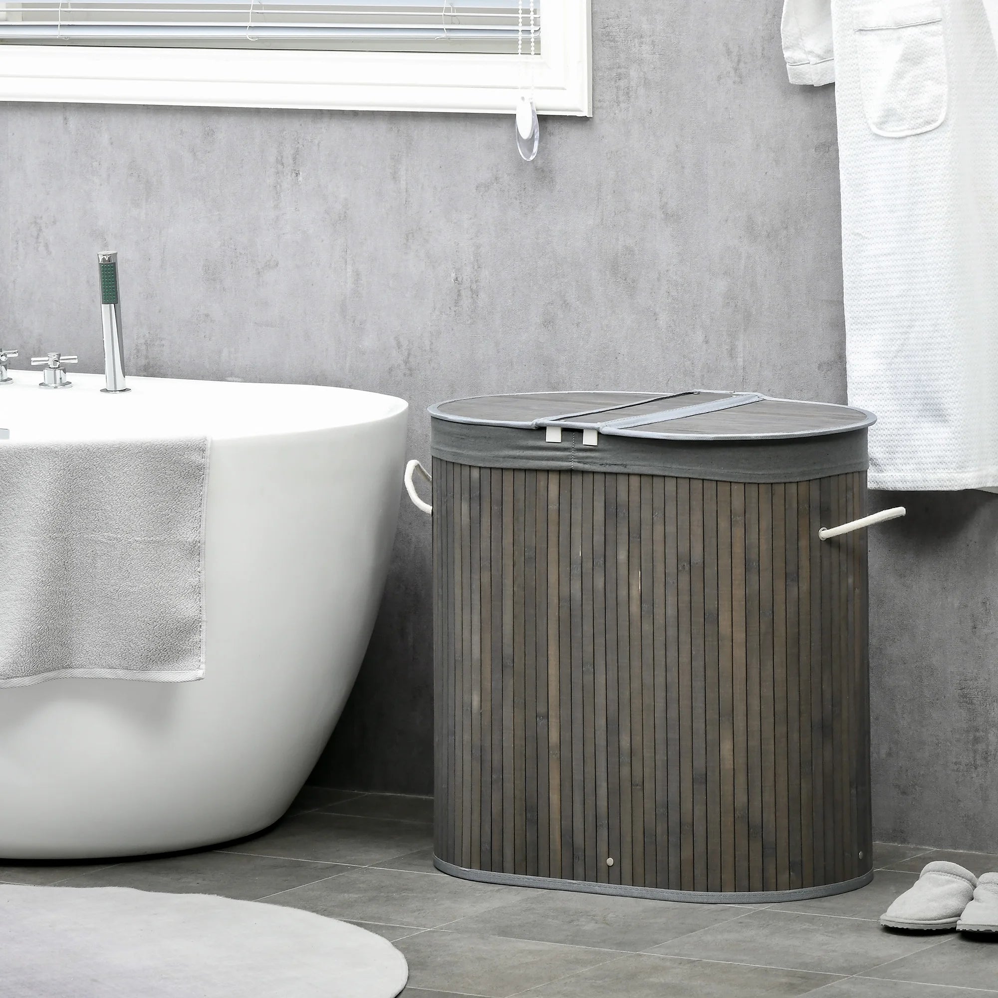 HOMCOM 100L Bamboo Laundry Basket w/ 2 Compartments Washing Baskets