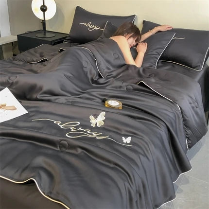 Wash Ice Silk Embroidered Tinnifera Quilt Single Piece Soft and Comfortable Air Conditioning Student Apartment Single Thin Quilt