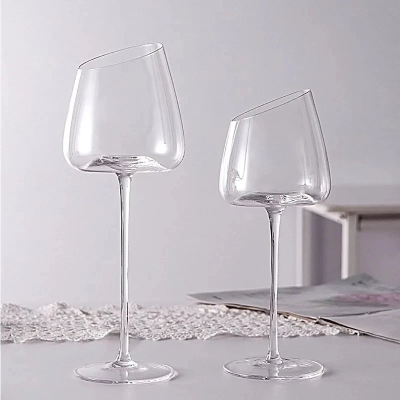 Oblique Long Stem Goblet Red Wine Glass Cup Kitchen Tool Champagne Glass Bordeaux Burgundy Wedding Party Gift Glassware