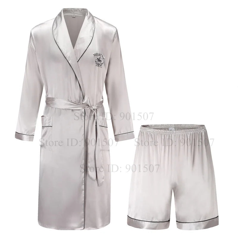 Men Homewear Leisure Sleeprobes Satin Robe Summer Spring Nightwear Male Casual Kimono Bathrobe Ice Silk Sleepwear Nightgown