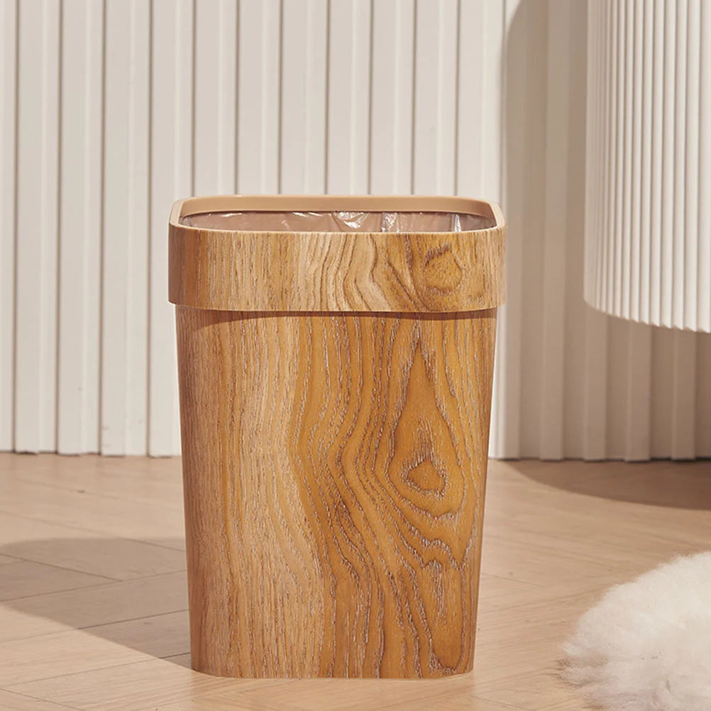 Creative Imitation Wood Grain Trash Can Garbage Household Basket Waste Paper Bin Bathroom Room Plastic Waste Bins Trash Can
