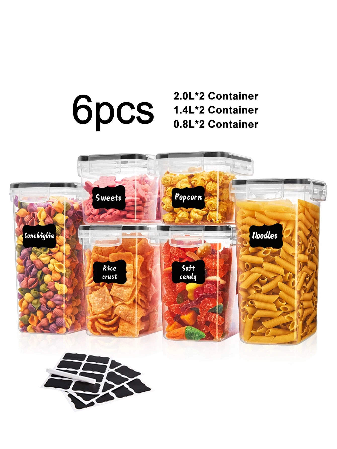 6pcs Sealed food storage containers with LIDS, candy jars with LIDS, plastic food jars with LIDS for kitchen and pantry organiz
