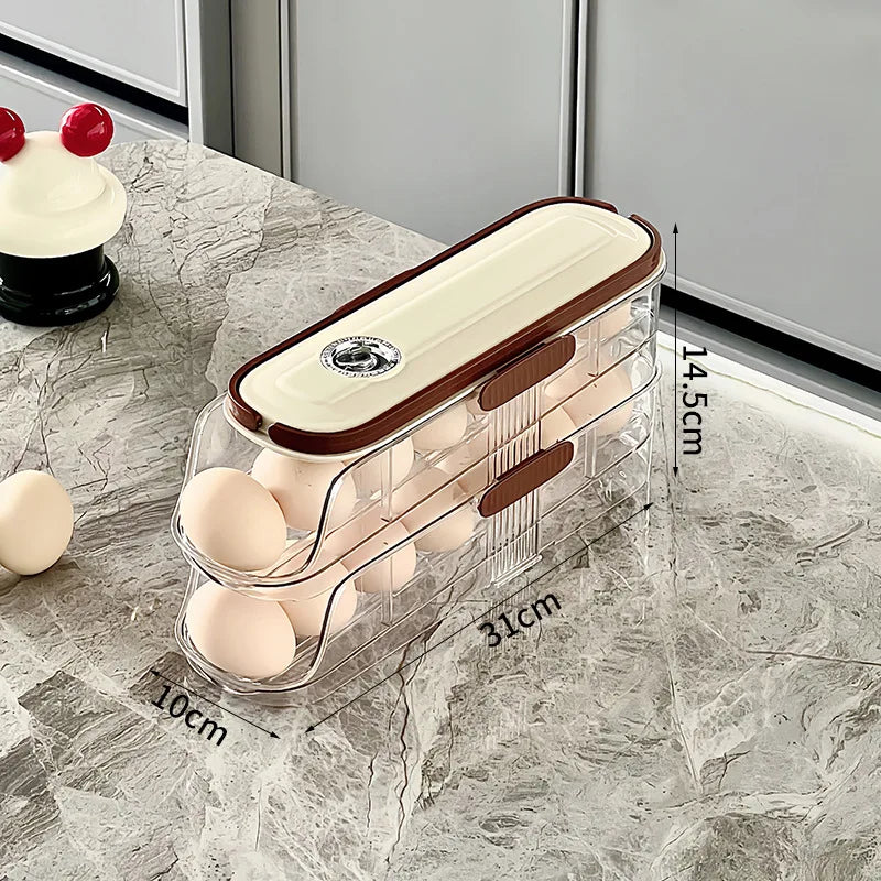 1 pcs egg storage box automatic rolling refrigerator egg rack storage handheld stackable egg refrigerator side door Storagerack