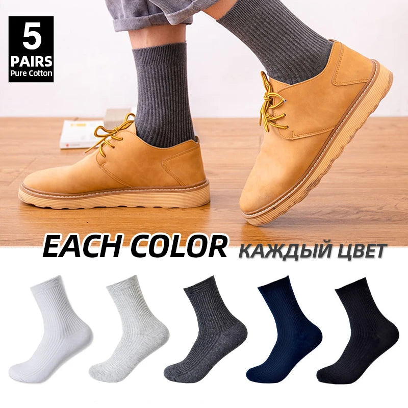 HSS Brand 2022 New 100% Pure Cotton Men Socks Casual Business Stripe Deodorant Breathable Man Travel Winter Sock 5 Pairs / Lot