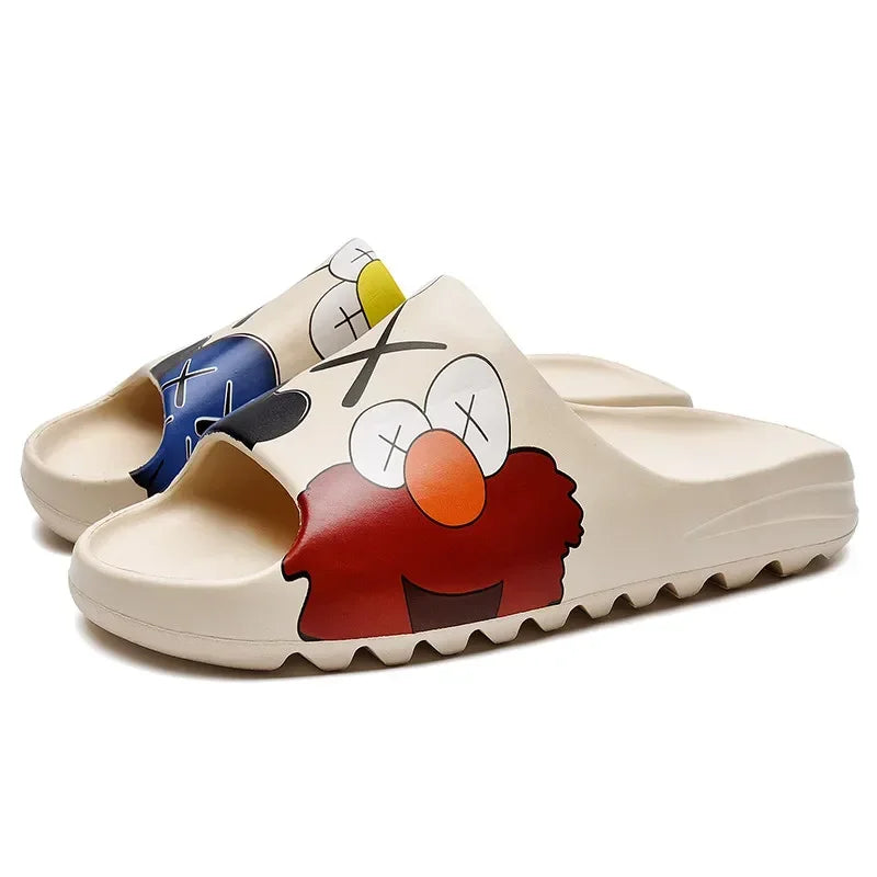 Unisex Ye & Elmo Inspired Slides Breathable Summer Flip Flops Lightweight Fish Mouth Graffiti Slippers Men Women Plus Size 34-46