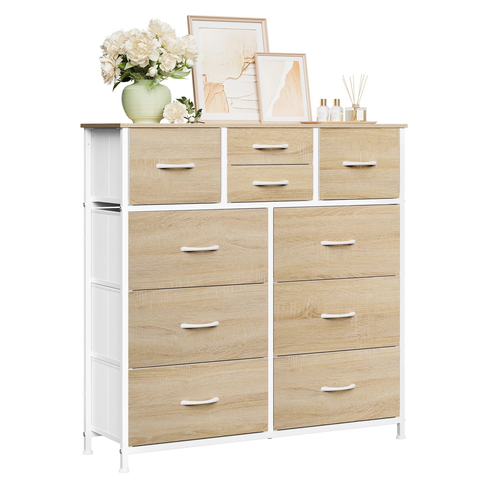 Fabric Chest of Drawers Sideboard Metal Frame Living Room Dresser Industrial Style Storage for Bedroom Hallway Cabinet Home