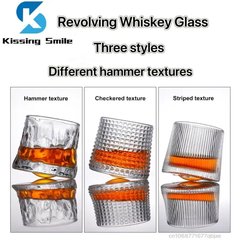Creative Whiskey Glasses Durable Spinning Glassware Cocktails Wine Brandy Cup Water Juice Tea Mug Party Drinking Glass Tumbler