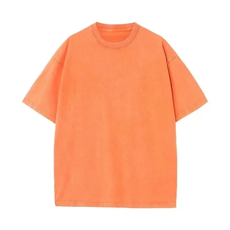 Distressed Heavy Cotton Short Sleeve T-shirt For Men Loose Fit Hong Kong Style Ins Half Sleeve Summer Trendy Body T-shirt