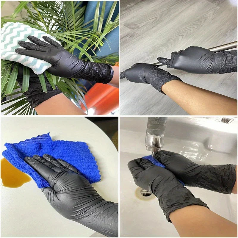 100/50/20 black nitrile gloves, thick disposable cleaning gloves, hair salon waterproof tattoo dishwashing gloves
