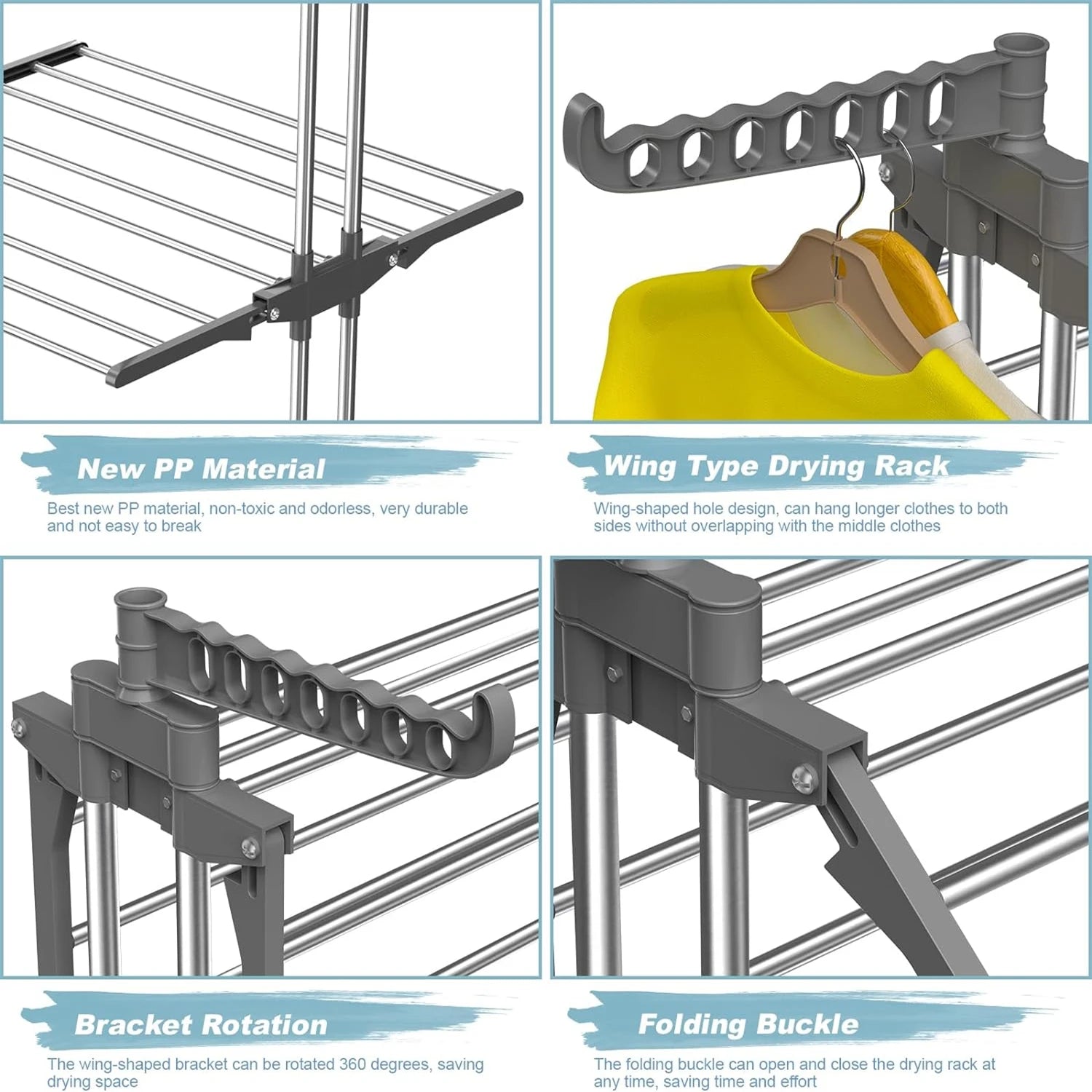 Stainless Steel Drying Rack Floor-Standing Folding Clothes Drying Cool Balcony Simple Baby Clothes Quilt Rack Home Furniture