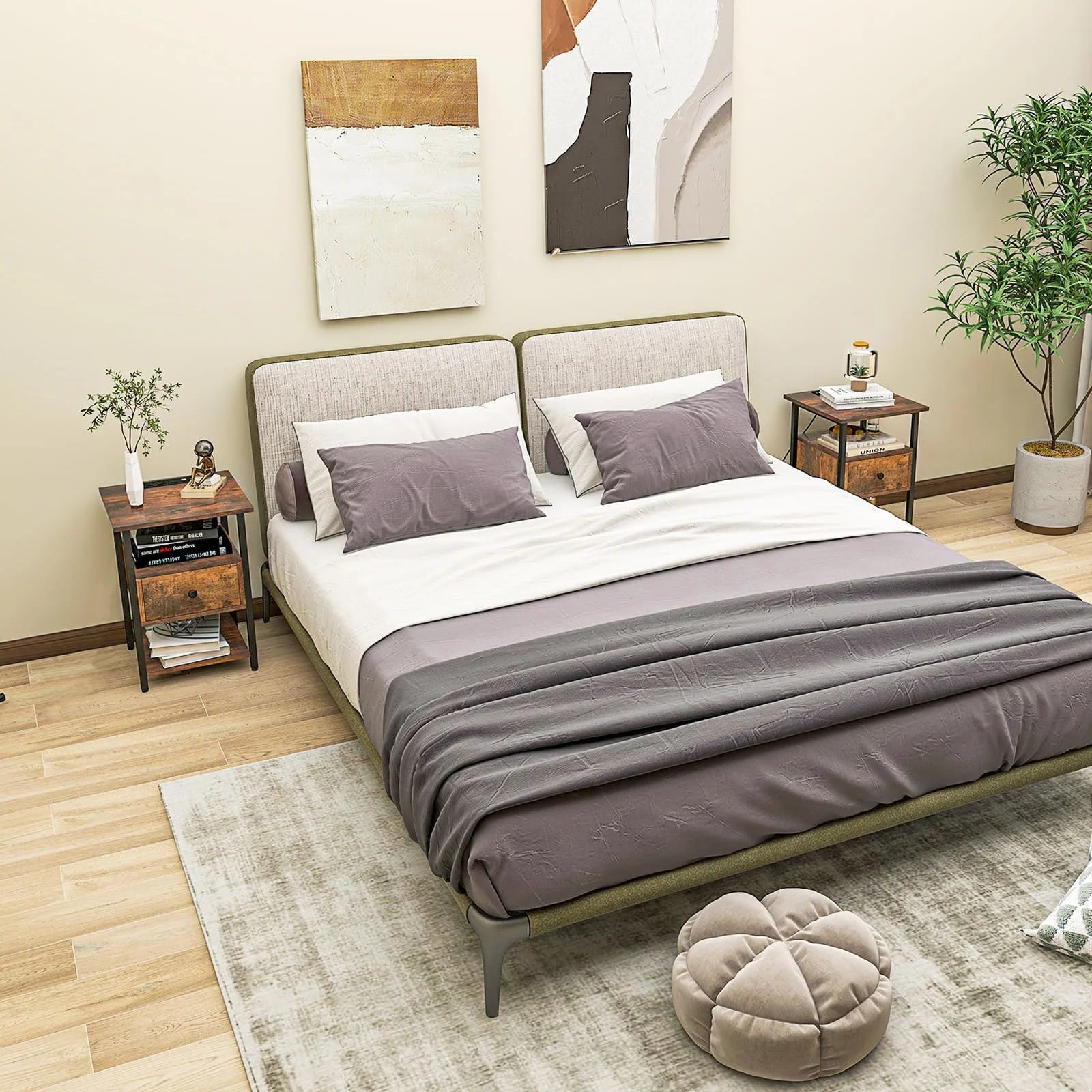 GOFLAME 3-Tier Nightstand Bedside Sofa Side Tables w/ Charging Station