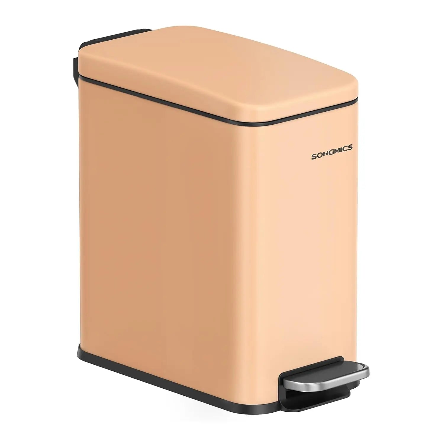 SONGMICS Bathroom Bin, 5L Small Bin with Lid, Pedal Toilet Bin, Slim for Small Spaces, Steel, Soft Close