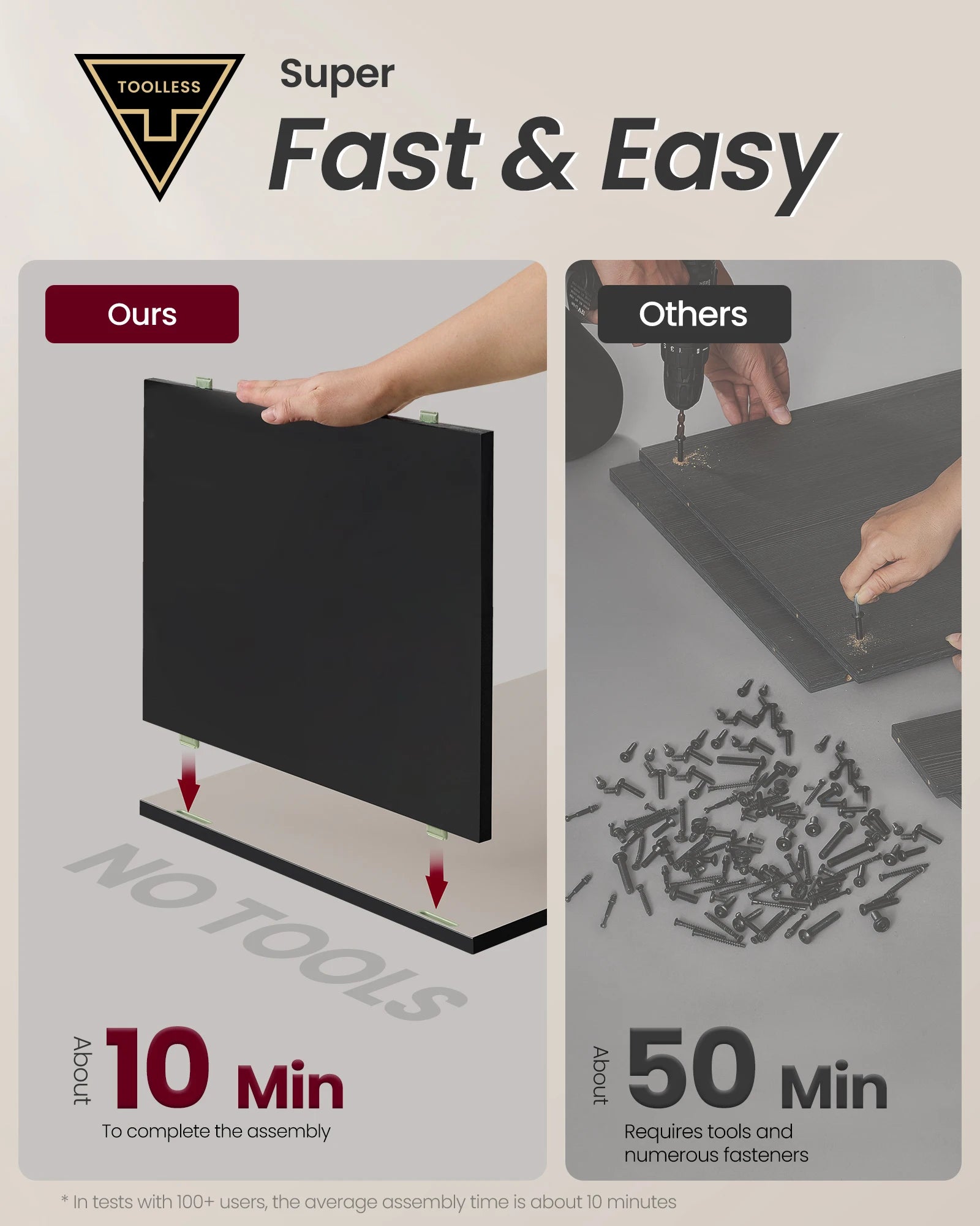 VASAGLE Bedside Table, Superfast Toolless Assembly, Nightstand with 3 Storage Drawers, Side Table, Modern Minimalist