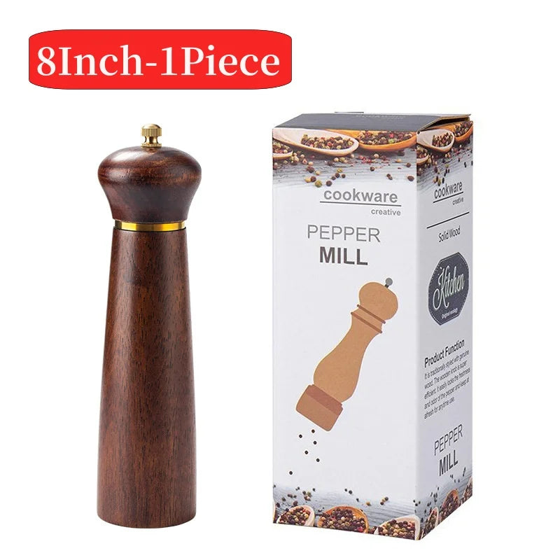 Oak Wooden Salt Pepper Mill with Base Set,Antique Western Style Pepper Grinding Tool,Ceramic Core,Salt Spice Shaker,8Inch, 5Inch