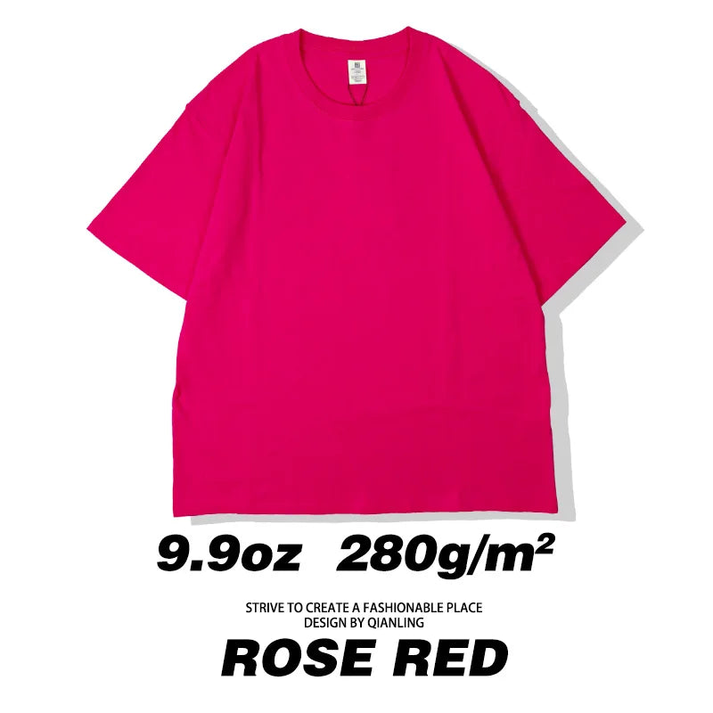 280GSM New Summer 100%Cotton T Shirts Men Casual Short Sleeve Cotton Crew Neck Soft Plain T-Shirt Men's Loose Fit Tee Shirt Tops