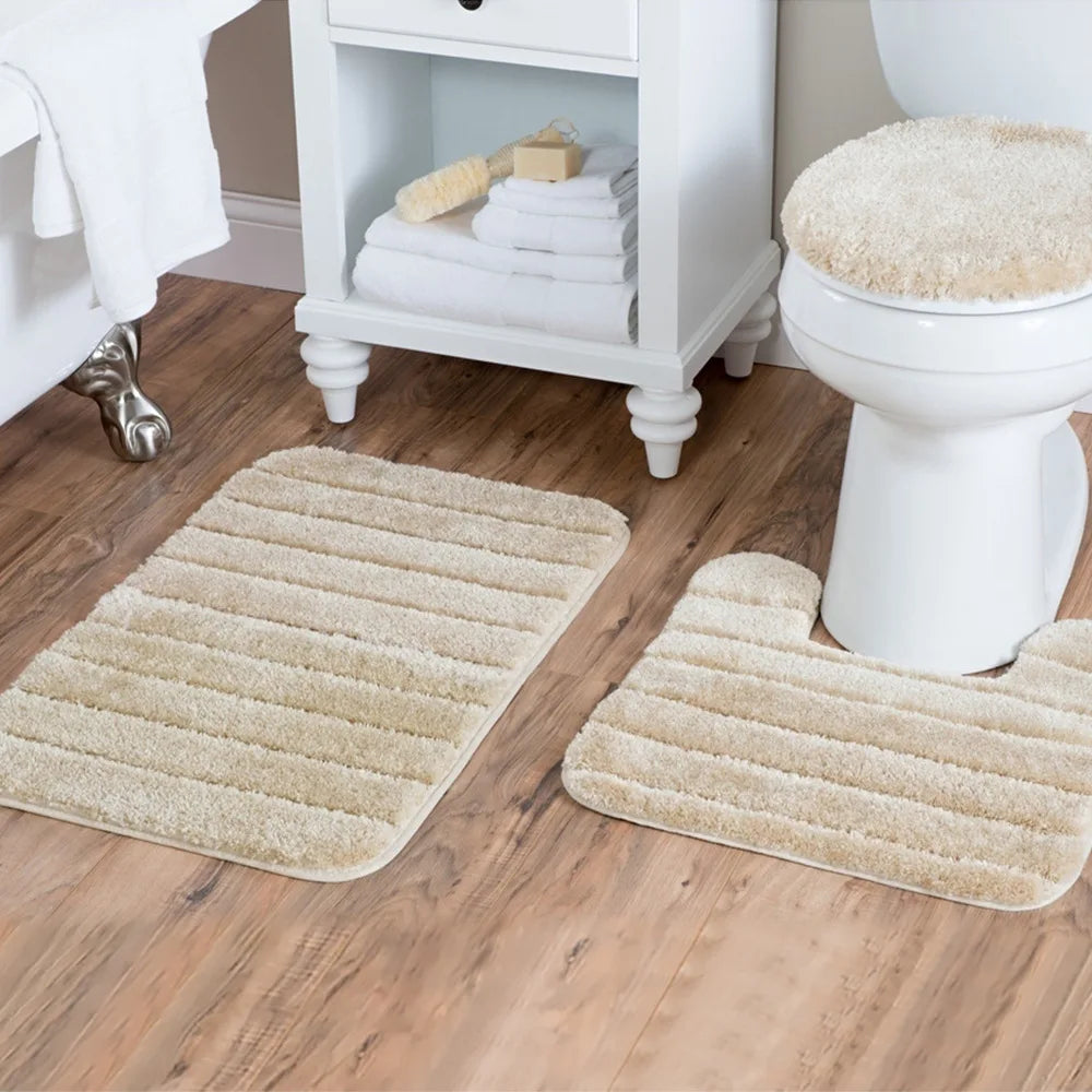 3 Pieces Toilet Three-Piece Non-Slip Mat Bathroom Absorbent Set Bathroom Toilet Carpet Bathroom Solid Color Microfiber Bath Rug