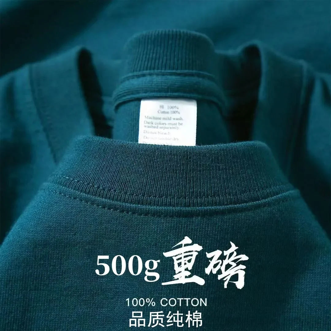 500g Heavy Cotton Solid Color Short-sleeved T-shirt Men's and Women's Same Body Shirt Inner Top Men's Half-sleeved T-shirt