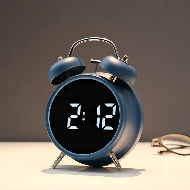 Multifunctional Extra Large Metal Alarm Clock with LED Screen Plug-In Children's Clock for Heavy Sleepers