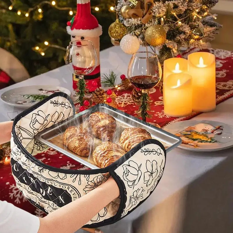 Scald-proof gloves heat-insulating gloves heat-resistant microwave gloves Home kitchen thickened one-piece insulated baking tool