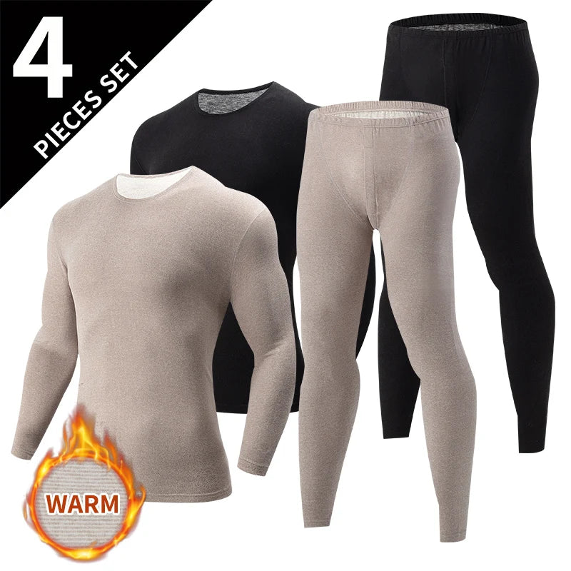 2/4 Pcs Men's Solid Color Simple Autumn And Winter Thermal Underwear Comfortable And Casual Bottoming Underwear Teenagers Pajama