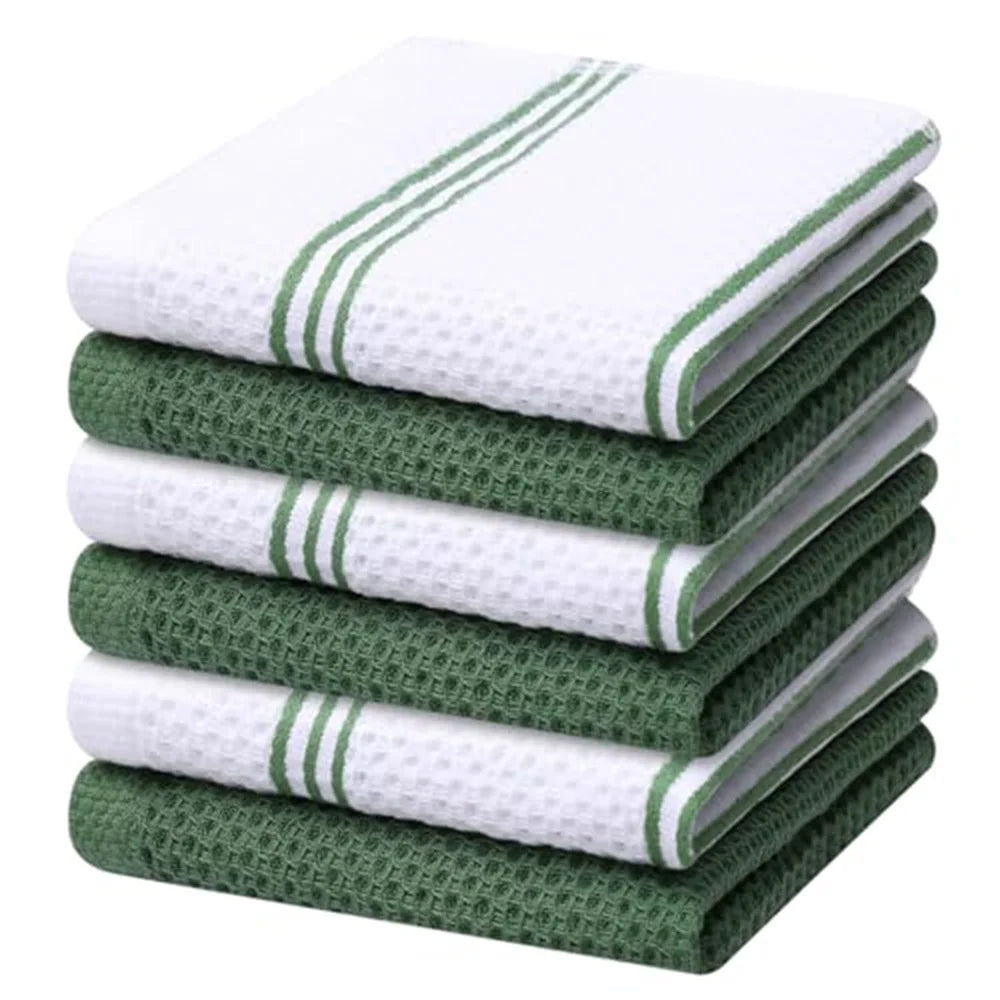 Kitinjoy 4/6pcs Cotton Towel For Kitchen Waffle Weave Stripe Kitchen Towel Absorbent Dishcloth Soft Drying Home Cleaning Cloths