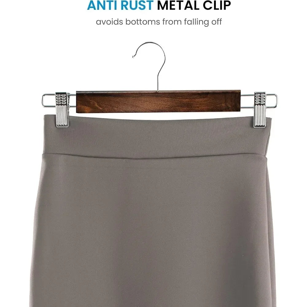 High-Grade Wooden Pants Hangers with Metal Clips Grip Clip Pants Hanger Solid Wood Jeans/Skirt Hanger 360° Swivel Hook