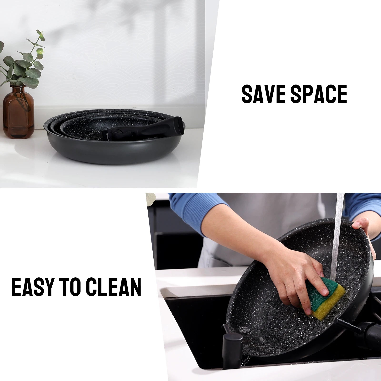 Non Stick Frying Pan with Removable Handle, Non Stick Frying Pan Set for Induction Hobs, 4 Pieces Frying Pan Set for All Hobs