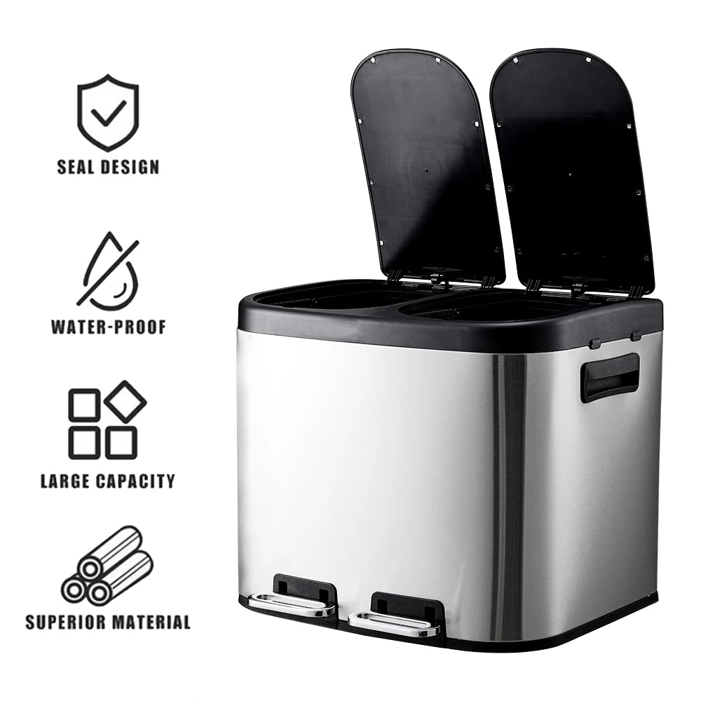 Voltsify 20L Stainless Steel Step Open Trash Can with Dual Pedals Kitchen Household Large Capacity Hotel Trash Can