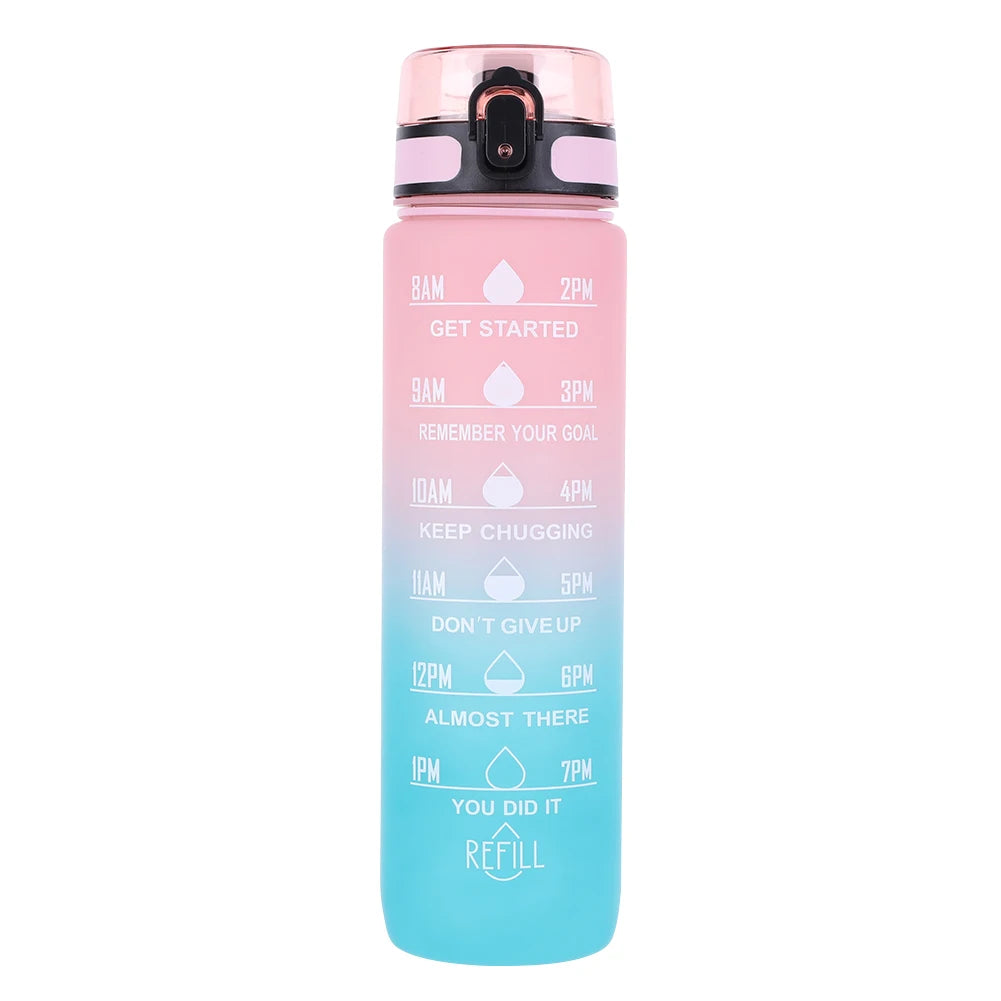 1000ml Frosted Gradient Cup with Handle Sport Water Bottle Large Capacity Time Scale Water Cup for Fitness Yoga